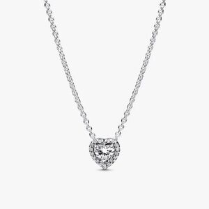 Authentic Pandora Elevated CZ Heart Necklace in Silver - Size 18” - NWT